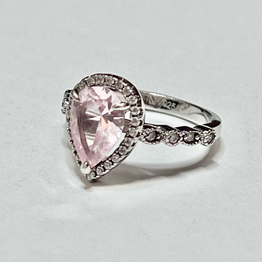 Natural teardrop pink sapphire engagement ring **TESTS AS DIAMOND**